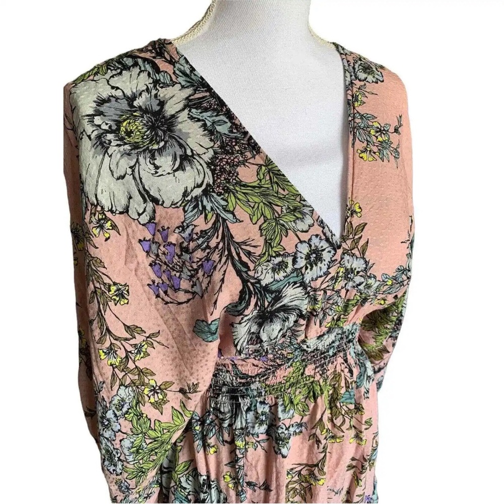 LOVE STITCH WOMENS DRESS TOP PINK FLORAL MEDIUM RUFFLE HEM LONG SLIT SLEEVE - Picture 3 of 8